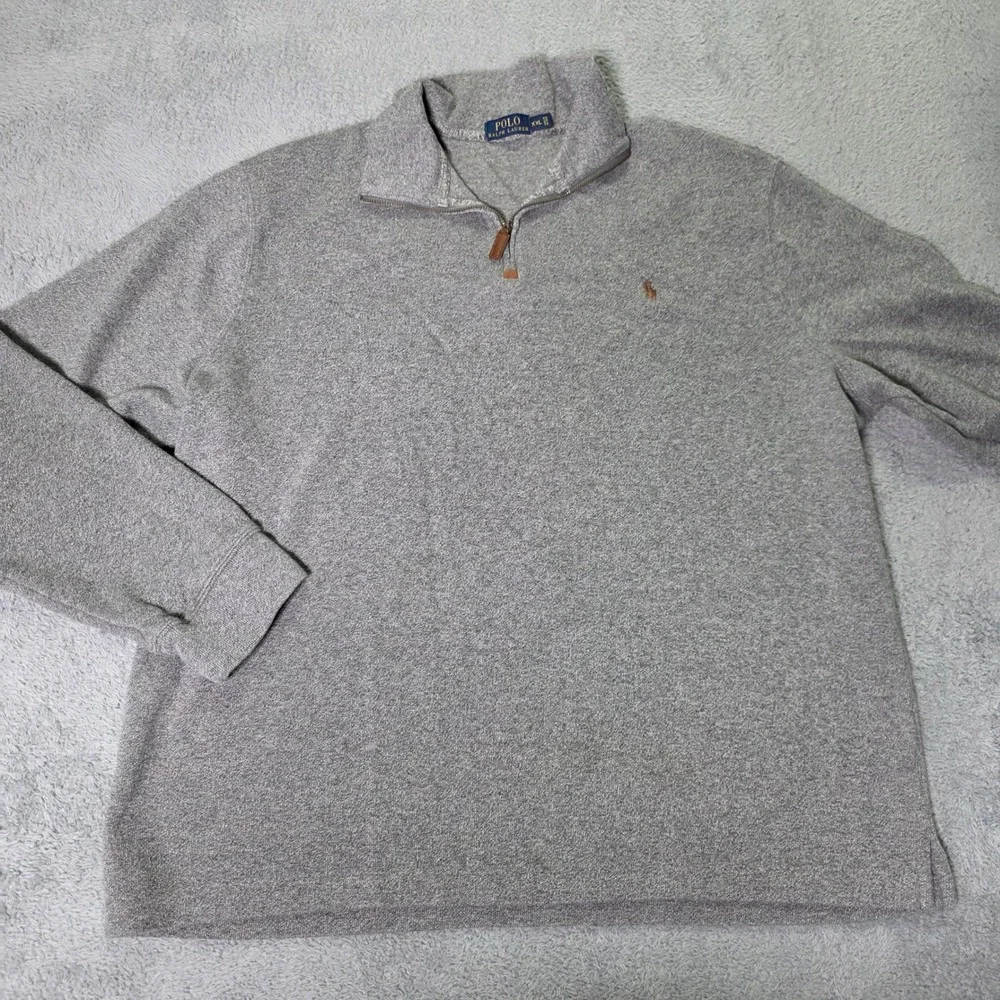 Polo Ralph Lauren Mens XXL Pullover Gray Quarter Zip Cotton Pony Logo 5326